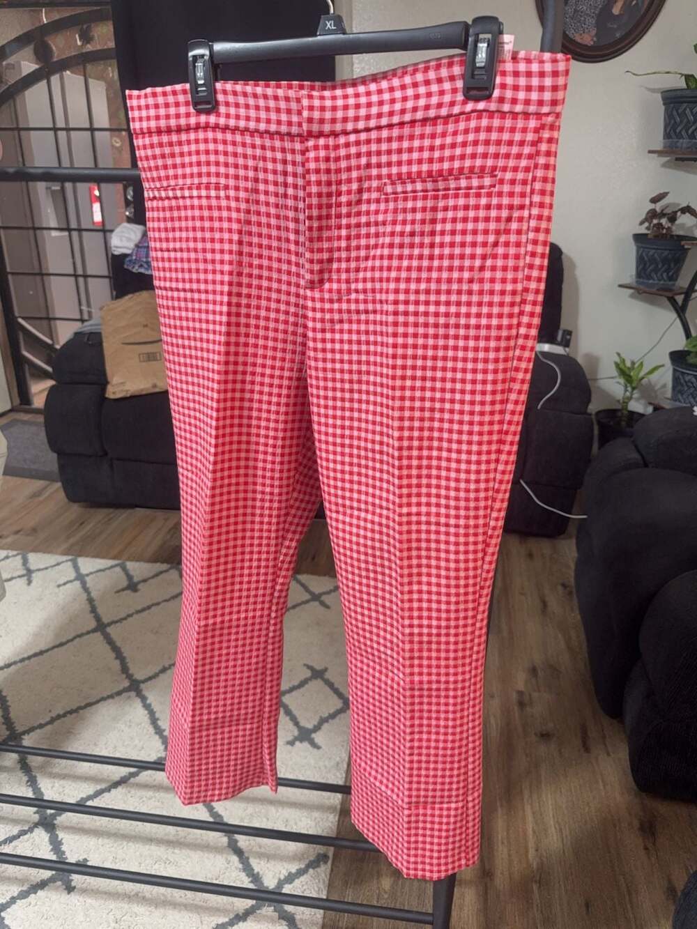 Zara Red Gingham Check Trousers Size XL
